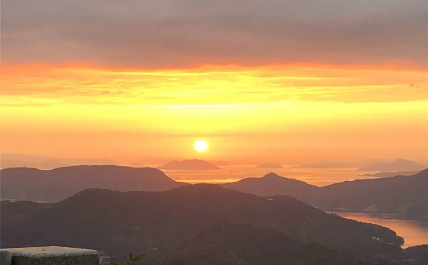 From Mt Goishi behind the house — my favourite place. The sun sets over the islands of the Seto Inland Sea.